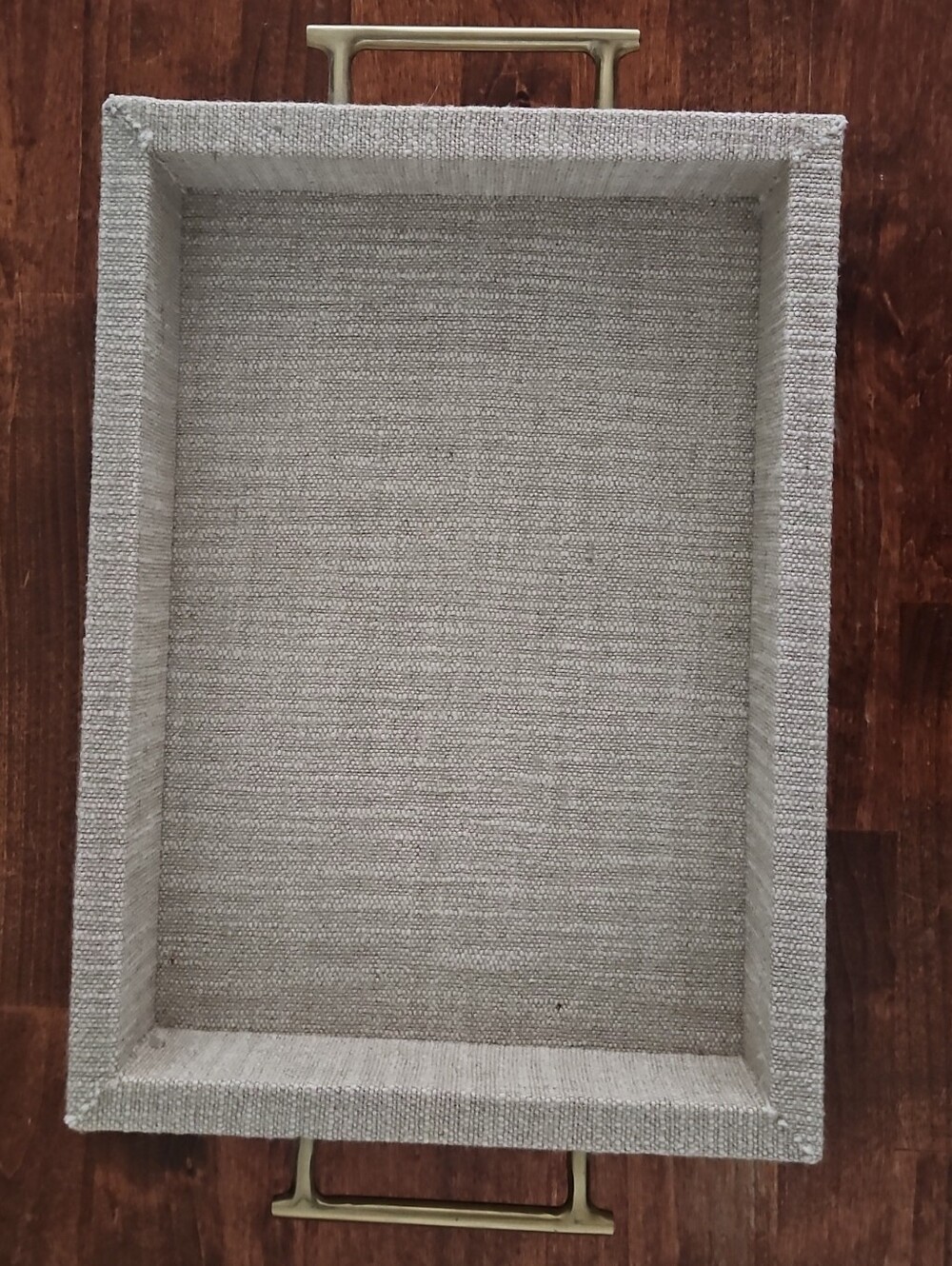 Threshold Linen Weave Decorative Tray with Brass Handles - Beige